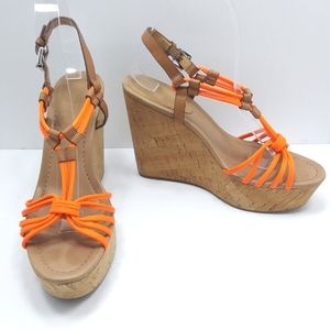 COACH Neon Straps Cork Platform Wedge Sandals EUC